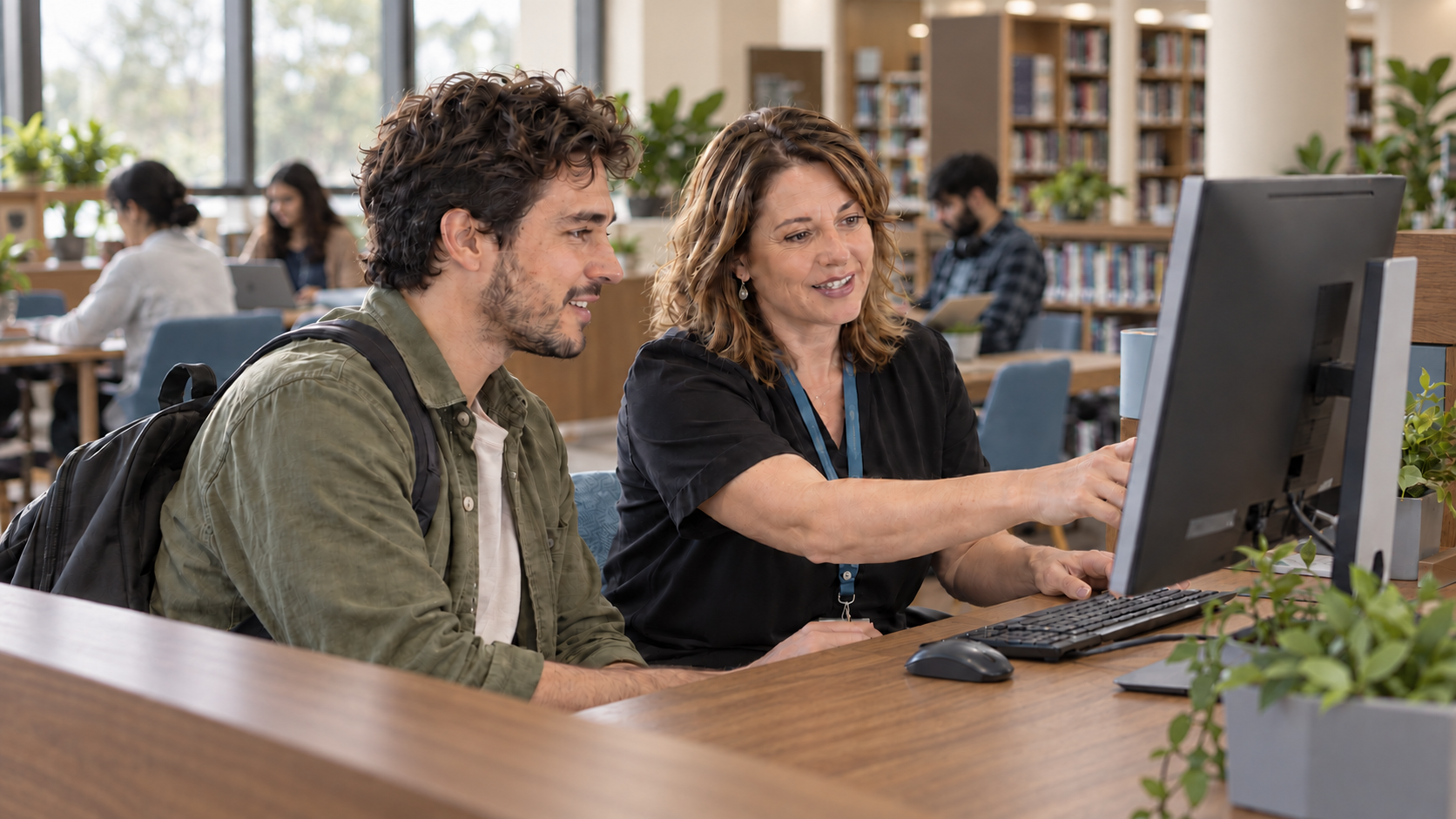 Two adults reviewing course information together