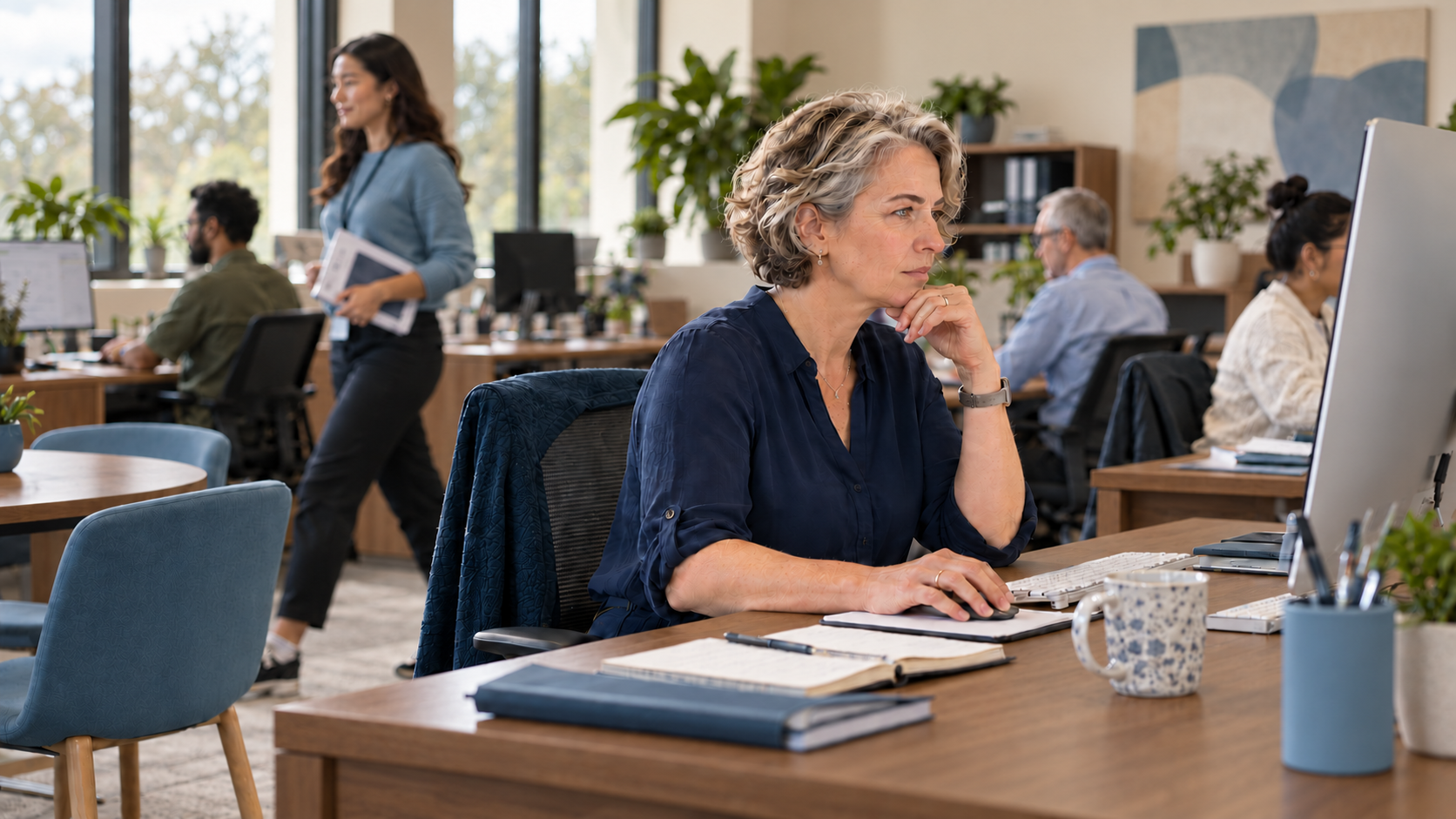 An education administrator working in a bright office