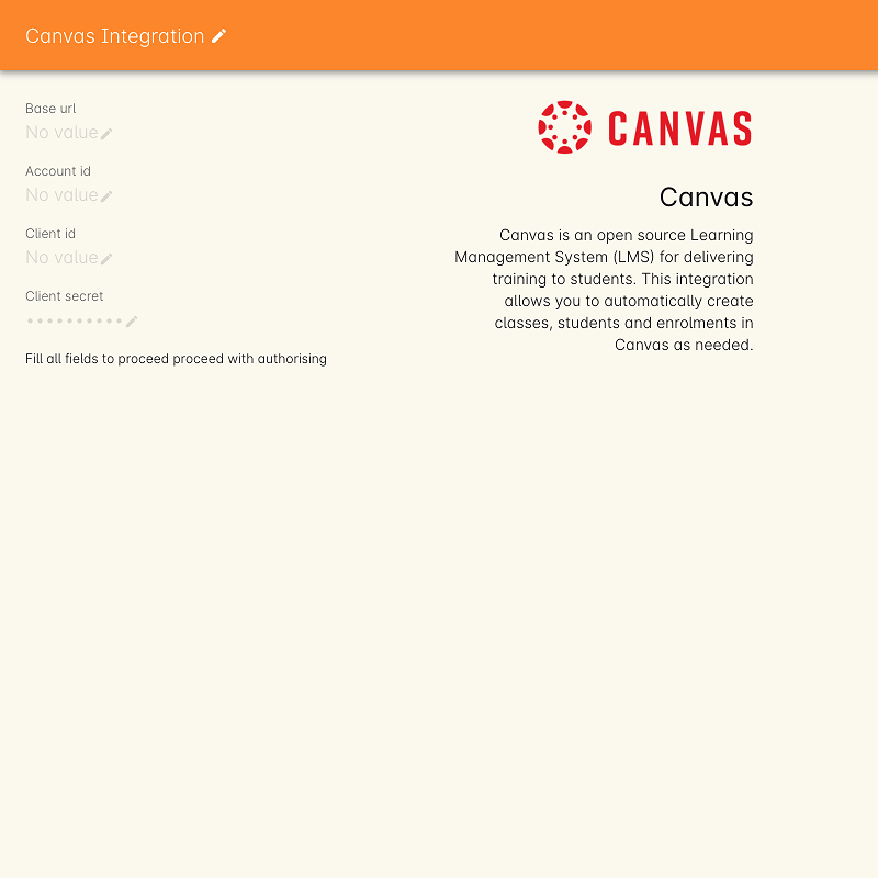 The Canvas integration page