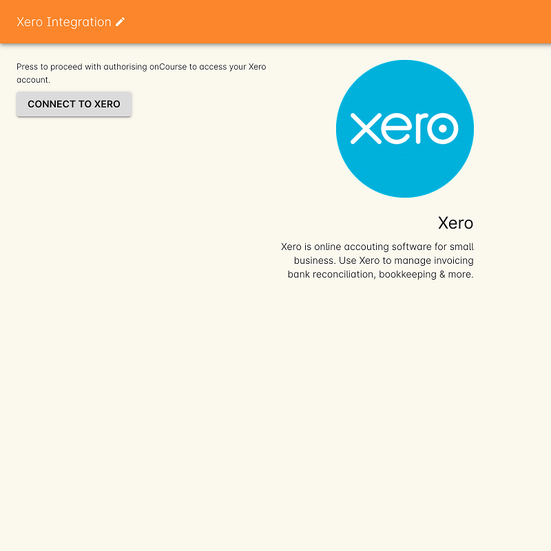 The Xero integration set up page