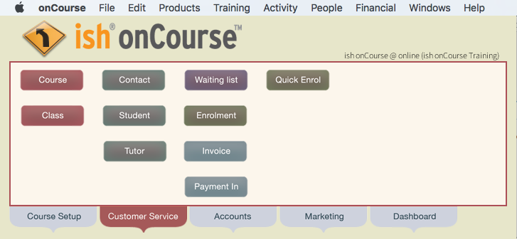 The new onCourse menu structure